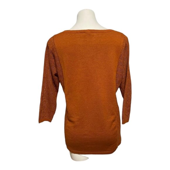Garnet Hill Small Pointelle Sleeve Boat Neck Burnt Orange Sweater - Picture 4 of 5